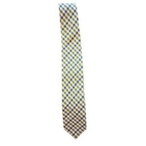 Haines & Bonner of London Silk Tie Blue Yellow Gingham Check Plaid Handmade Mens